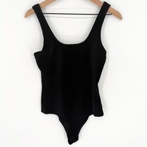 Shinestar Black Ribbed Corduroy Bodysuit Tank Top Women's L Stretch Snap